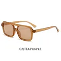 Retro square double bridge sunglasses in C2 tea frame with purple photochromic lenses - Tea Frame / Photochromic Purple