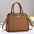 Brown litchi pattern vintage top-handle bag with golden hardware and long strap - Khaki/Earth Yellow