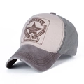 Vintage gray and beige baseball cap with star badge and distressed brim details - Adjustable / Brown Brim & Dark Green
