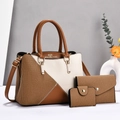 Set di 3 borse tote da donna con trama intrecciata marrone e cuciture a contrasto eleganti - Giallo Terra