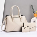 Minimalist beige woven tote bag set with shoulder strap and golden hardware - Off-white