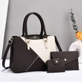 Set borse 3 pezzi marrone e beige con trama intrecciata e fiocco dorato elegante - Nero