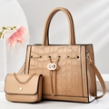 Schickes 2-teiliges Shopper-Set mit Krokoprägung und Goldkettenriemen in Erdtönen - Tote Bag und Kettentasche / Khaki