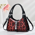Chic red and black leopard print crescent shoulder bag with glossy patent leather finish - One Size(26x9x18cm) / Wine Red