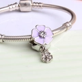 Bracciale DIY in argento con ciondoli magnolia in smalto viola e quadrifoglio - Viola