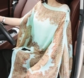 Mint green paisley chiffon shawl wrap with brown patterns and button closure - Light Green