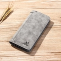 Portefeuille long en cuir mat gris pour hommes avec structure pliante en accordéon - Blanc Cassé