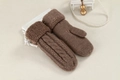 Detailed cable knit pattern on brown winter mittens with warm plush faux fur cuffs - One Size / Brown