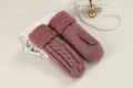 Women's pink cable knit mittens with plush faux fur cuffs for winter warmth - One Size / Dusty Pink