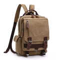 Zaino vintage in tela kaki con cinturini in pelle e tasche per viaggi all'aperto - Cachi Zaino