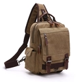Zaino monospalla in tela kaki con dettagli in pelle vintage e tasche con cerniera - Cachi Monospalla