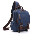 Zaino monospalla vintage in tela blu navy con finiture in pelle e dettagli in metallo - Blu Scuro Monospalla