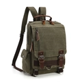 Zaino in tela verde militare con cinturini in pelle e tasche per viaggi all'aperto - Verde Militare Zaino
