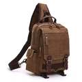 Borsa a tracolla vintage in tela marrone con dettagli in pelle e cinghia regolabile - Caffè Monospalla