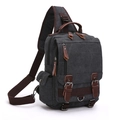Borsa a tracolla in tela nera con dettagli in pelle marrone e tasche con cerniera - Nero Monospalla