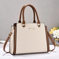Chic cream and brown two-tone litchi grain leather handbag with gold metal logo - Off-white
