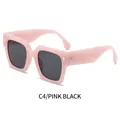 C4 Square Pink Frame Sunglasses with Gray Lenses and Gold Metal Stripe Details - Pink Frame Dark Grey Lens