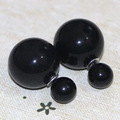 Classic double bead stud earrings featuring large and small glossy black spheres - Artificial Pearl Double Ball Style (E904-3) / Black