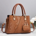 Elegant dark brown python embossed tote bag with gold hardware and matching coin purse - L28 W13 H20 / Earthy Yellow