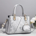 Chic silver snakeskin tote bag with matching mini pouch and gold-tone hardware - L28 W13 H20 / Silver