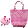 Pink foldable panda shopping bag with matching pig pouch and carabiner clip - Pink Pig