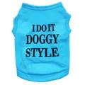 Détail du gilet bleu respirant en coton pour petit chien avec impression texte noir - XS / Bleu