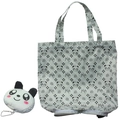 Foldable light gray panda print shopping bag with cute matching animal storage pouch - White Bear