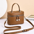 Caramel vintage box bag in quilted PU leather with top handle and adjustable shoulder strap - Brown
