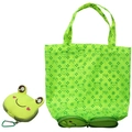 Foldable green frog shopping bag made of oxford fabric with matching animal storage pouch - Green Frog