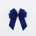 Handmade navy blue grosgrain ribbon hair bow clip with double layer streamers for girls - Dark Blue