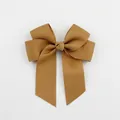 Classic mustard yellow grosgrain ribbon hair bow with durable metal alligator clip - Gold Brown