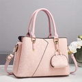 Sac à main élégant en cuir gaufré rose pâle avec bandoulière et décor d'orchidées - Rose