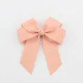 Pink grosgrain ribbon bow hair clip with double layers and streamers for girls - Pink