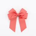 Handmade coral pink double-layered grosgrain ribbon hair bow clip with long streamers - Rose Red