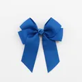 Handmade royal blue double-layer grosgrain ribbon hair bow with long streaming tails - Blue