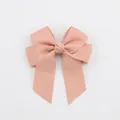 Handmade dusty pink double layer grosgrain ribbon bow hair clip with long tails - Candy Pink
