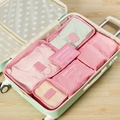 6-piece light pink travel organizer set neatly arranged in a mint green suitcase - Pink