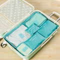 6-piece mint green waterproof travel packing cubes set inside a matching suitcase - Blue