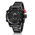 Orologio sportivo OHSEN nero con cinturino in metallo, doppio display LED e funzioni luce - Acciaio Nero Accenti Bianchi