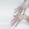 Guantes de novia blancos de malla elástica para bodas y fiestas de moda - Talla única / Blanco