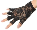 Eleganti guanti in pizzo nero senza dita con motivo floreale all'uncinetto da donna - Nero