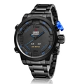 OHSEN black metal sports watch with blue accents and dual display digital dial - Black Steel Blue Accents