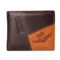 Cartera de hombre en cuero bicolor marrón oscuro y canela con detalle de logotipo - Marrón Oscuro Empalmado - Patrón Águila