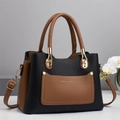 Borsa a mano minimalista in pelle bicolore con grande capacità e dettagli in oro eleganti - Nero