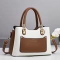 Borsa a mano minimalista in ecopelle bicolore bianca e marrone con tracolla regolabile - Bianco
