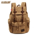 Retro khaki canvas backpack for men with dark brown leather straps and metal buckles - Khaki