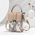 Vintage paisley canvas small crossbody bag with brown leather flap and plush doll - Khaki