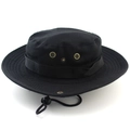 Classic black camouflage boonie hat for outdoor camping featuring adjustable chin cord - Black