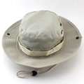 Beige ripstop outdoor boonie hat with adjustable chin cord and breathable metal eyelets - Off White
