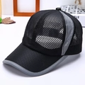 Breathable black mesh baseball cap with reflective side tape for outdoor sports - Black